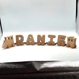 Wooden Train With Letter Cars Spell Name DANTE Magnet Attached